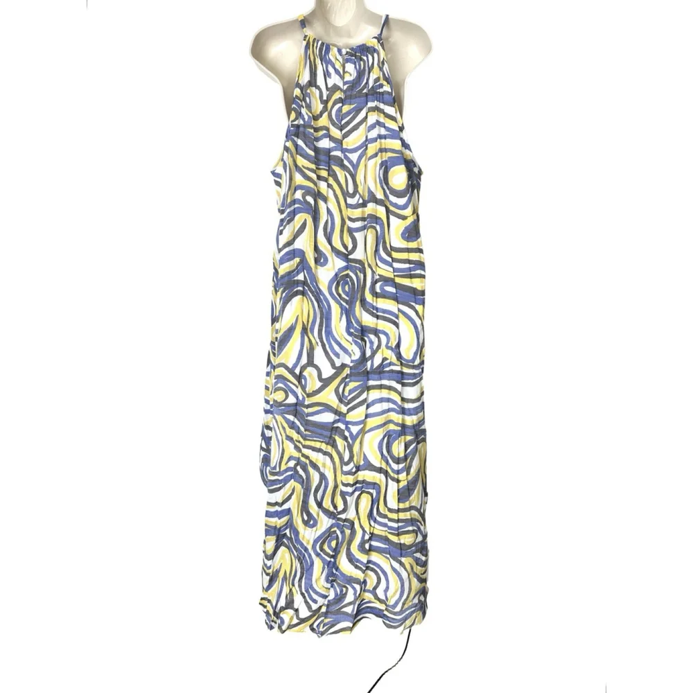 Mlle Gabrielle Halter Tiered Hi Low Maxi Dress Size 3X Abstract Boho Flowy Party - Picture 15 of 16